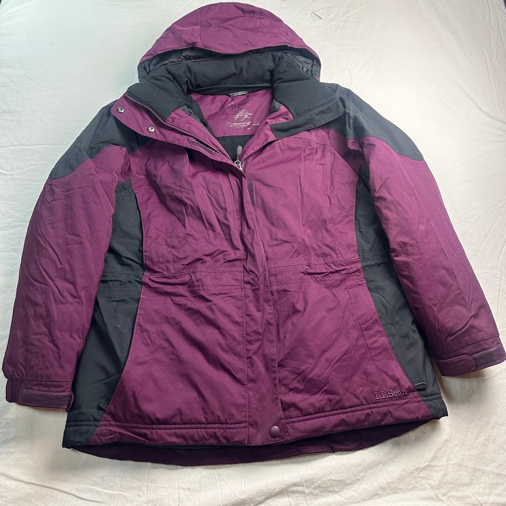 LL Bean Wildcat 3-in-1 Jacket Womens Large Purple Black Hooded Winter Parka Coat